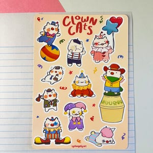 Clown Cats Sticker Sheet | Cute Aesthetic Stickers, Funny Animals, Sticker pack, Stationary, Journaling, Clown Core