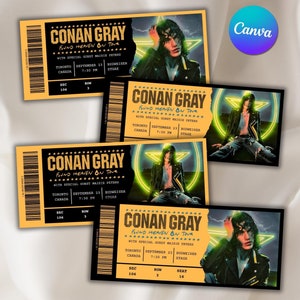 4 Bearbeitbare Conan Gray   Gefundener Himmel on Tour Souvenir Konzertkarten | Druckbare Event Ticket Stub | Benutzerdefinierte Canva Vorlage | Digitaler Download