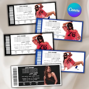 5 bearbeitbare Tate McRae Think Later Tour Souvenir Konzertkarten | Druckbare Event Ticket Stub | Benutzerdefinierte Canva Vorlage | Digitaler Download
