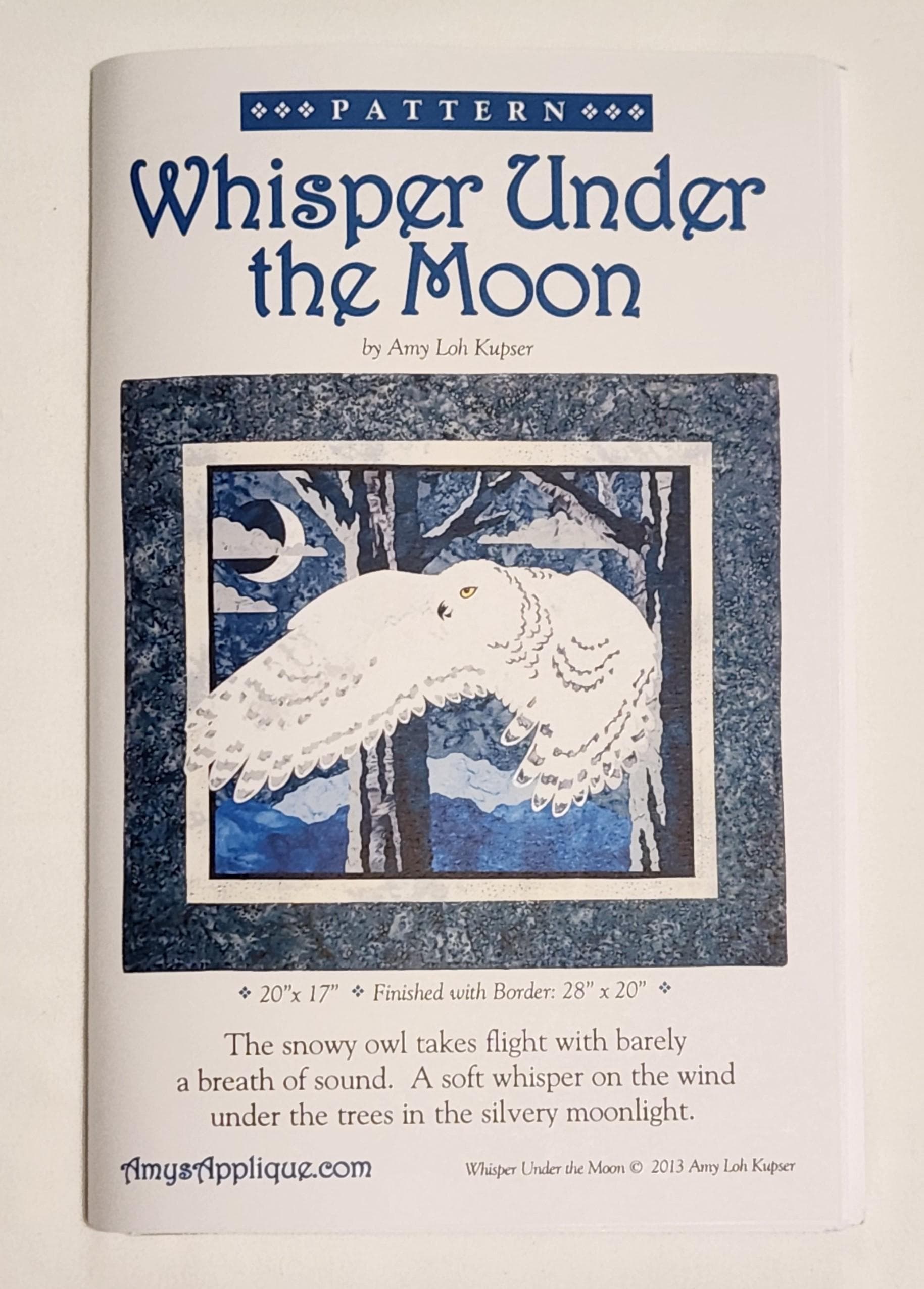 Amy's Applique Whisper Under the Moon, snow owl  applique pattern. Finished size with border 28