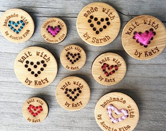 Custom Stitchable Heart Buttons - Set of 10 Bamboo Buttons (3/4", 1" or 1.25")