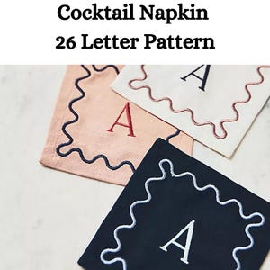 Patrón de costura para servilletas de cóctel con bordado de monograma de 26 letras en punto de cruz - Diseño de costura digital Descarga