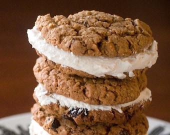 One Dozen Small Cookie Sandwiches OR 4 Massive Oatmeal Raisin Spice Vegan Cookie Cream Sandwiches