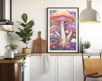 Mushroom Illustration Art Print: Dark Academia Botanical (Digital Download)