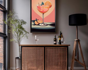 Impresión de cóctel rosa de los años 70: Galería de pared (descarga digital), fiesta navideña
