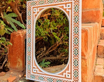 Moroccan Hand Carved Plaster Mirror: Arch Frame Wall Mirror, Old Vintage Islamic Carving Mirrors