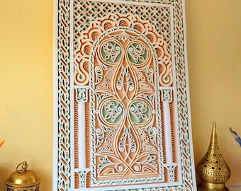 Large Carving Plaster Wall Decor, Moroccan Handmade Archway, Painted Islamic Architecture Wall art