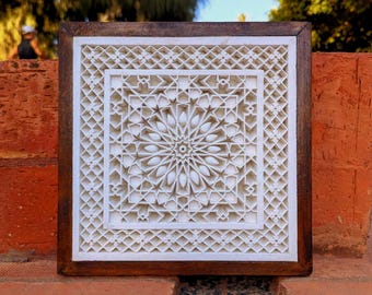 Hand Carved Plaster Wall Art: Islamic Geometric Pattern, Moroccan Vintage Home Decoration