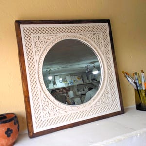 Hand-Carved Moroccan Plaster Mirror: Oriental Arabesque Wall Decor