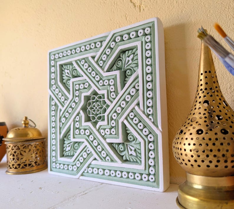 Handmade Moroccan Plaster Wall Hanging: Geometric Arabic Design image 7