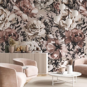 Vintage Peony Bloom Wallpaper | Soft Peony Flower Wall Mural