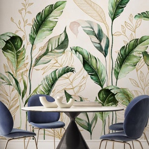 Watercolor Tropical Greenery Wallpaper | Elegant Palm Leaves Wall Mural