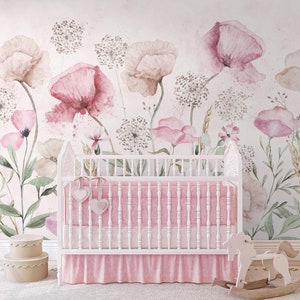 Kids Watercolor Floral Bloom Wallpaper | Soft Botanical Flowers Wall Mural