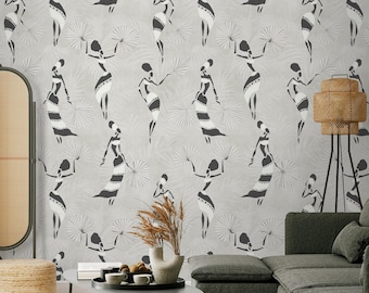 Abstract Dance Figures Pattern Wallpaper | Tribal African Women Wall Mural