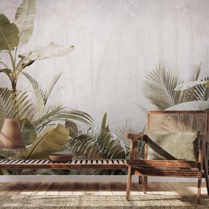 Tropical Banana Leaf and Palm Wallpaper | Subtle Tropical Foliage Wall Mural