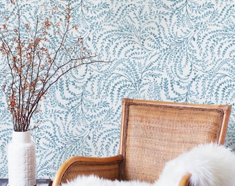 Delicate Blue Fern Leaves Wallpaper | Elegant Botancial Leaves Wall Mural