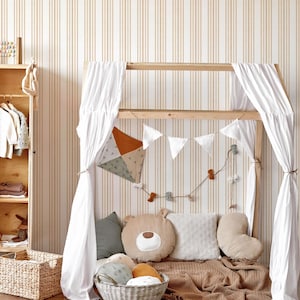 Kids Nursery Beige Stripe Wallpaper Peel and Stick | Vertical Striped Modern Nursery Wallpaper