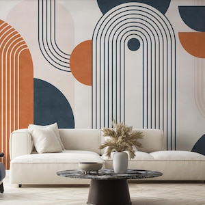 Carta da parati con forme geometriche minimaliste / Murale con linee ad arco moderne