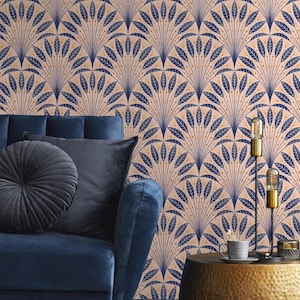 Art Deco Fan Leaf Wallpaper | Elegant Leaves Pattern Wall Mural