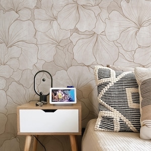 Modern Beige Gingko Leaf Wallpaper | Soft Color Lotus Leaf Mural