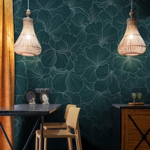 Dark Green Gingko Leaf Wallpaper | Modern Lotus Leaf Mural