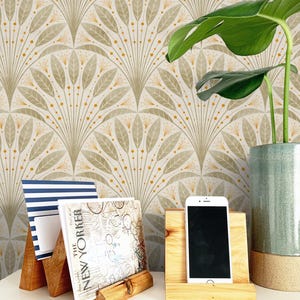 Art Deco Beige Botanical Leaves Wallpaper | Elegant Foliage Pattern Wall Mural