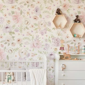 Papier peint floral doux à l'aquarelle pour enfants | Papier peint fleurs botaniques romantiques