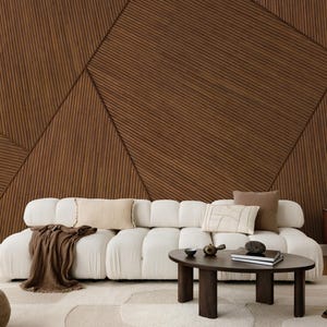 Carta da parati effetto legno geometrico naturale / murale effetto assi di legno moderno
