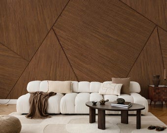 Natural Geometric Wood Effect Wallpaper | Modern Wood Planks Effect Wall Mural