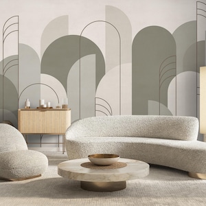 Modern Geometric Shapes Wallpaper | Minimalist Abstarct Arches Wall Mural