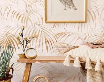 Elegant Tropical Palm Leaves Wallpaper | Soft Foliage Pattern Wall Mural