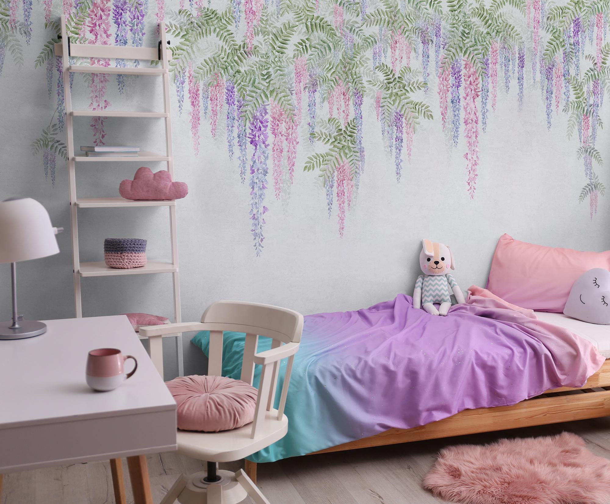 Watercolor Wisteria and Ferns Wallpaper | Elegant Hanging Floral Wall ...