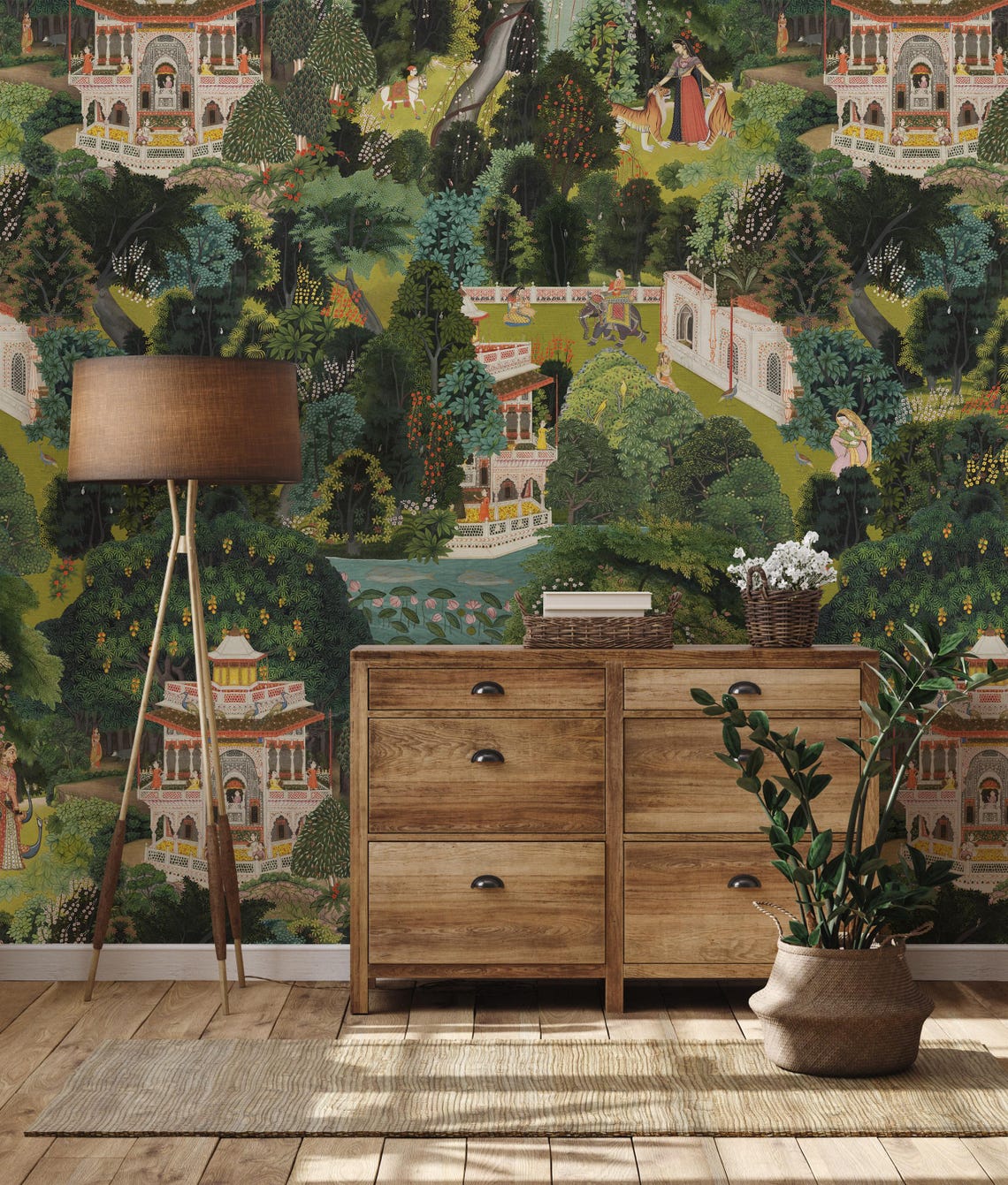 Traditional Indian Garden Art Wallpaper Elegant Mughal Art Wall Mural ...