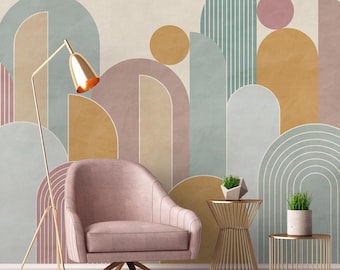 Pastell abstrakte geometrische Formen | Bunte Geometrische Bögen Wandbild