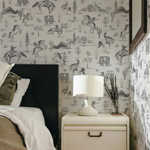 Wilder Westen Abenteuer Muster Wandbild | Western Monochrome Graue Rodeo Wallpaper