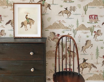 Colorful Texas Rodeo Wallpaper | Wild West Cowboy Adventure Pattern Wall Mural