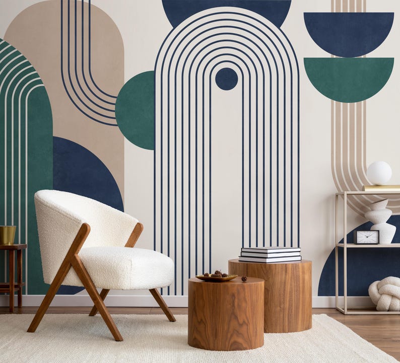 Modern Geometric Shapes Wallpaper | Abstract Arch Lines Wall Mural - Etsy