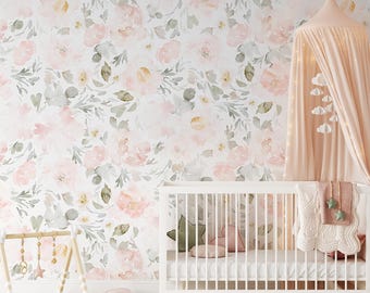 Kids Watercolor Soft Petal Flower Wallpaper | Delicate Floral Pattern Wall Mural