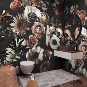 Elegant Dark Floral Pattern Wallpaper | Vintage Floral Bouquet Wall Mural