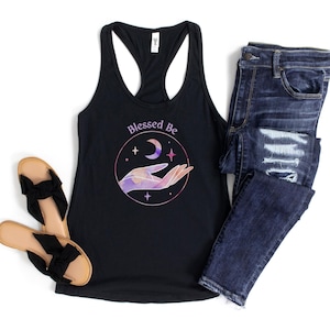 Blessed Be Witch Tank Top, Womens Racerback top, Wiccan Clothing, Pagan Shirt, Summer Festival Wear, celestial witch tank top, goth tank top