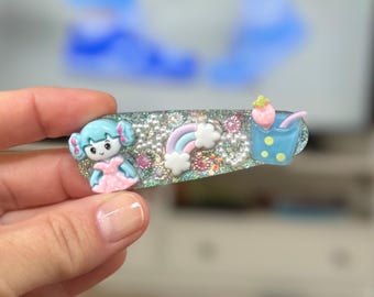 Haarclip Kawaii hars: glittermeisje, regenboog, aardbeidrankje - handgemaakte haarspeld