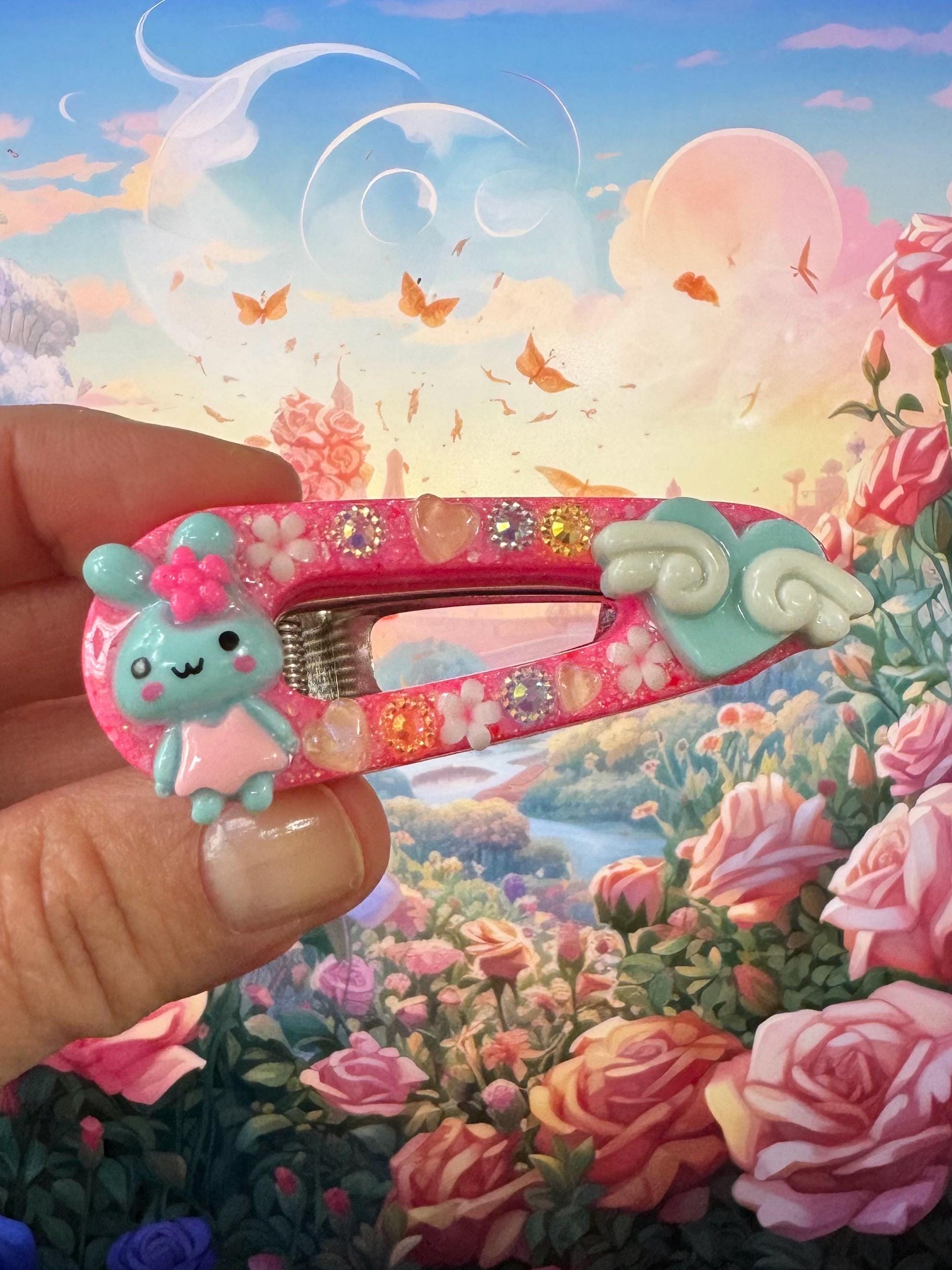 ?? 3D Pink Glitter Snap Clips with Gray Bunny snap hair clips 4pc Bunny Hug Snap Clip Set – puttisu-usa main image 4