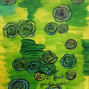 Pintura acrílica abstracta sobre cartulina gruesa, flores, rosas, esperanza, 9 por 12, decoración de paredes, decoración de interiores, pintura original
