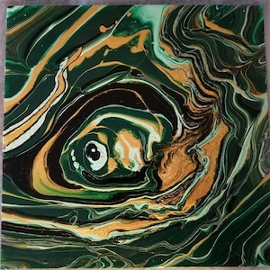 Fluid acrylic painted wooden frame, acrylic pouring, abstract painting, plant patterns, boho patterns, abstract shapes, wall art