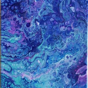 Impression sur carton d'une peinture à l'acrylique fluide, peinture abstraite, formes abstraites, galaxie, espace, 8.5 par 11, motifs boho