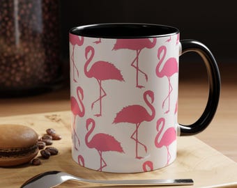 Flamingo Print Coffee Mug, Cute Bird Pattern Tea Cup, Gift for Flamingo lovers, Tropical Kitchen Decor, Pink Flamingos Mug, Unique Animal