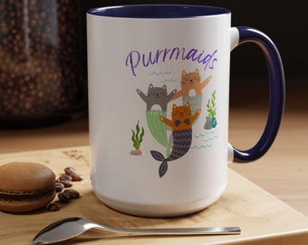 Taza de café con diseño de gato y sirena, divertida taza de sirena para amantes de los gatos, regalo novedoso para gatos, linda taza con forma de animal, regalo para amantes de los gatos, taza de gatito y sirena