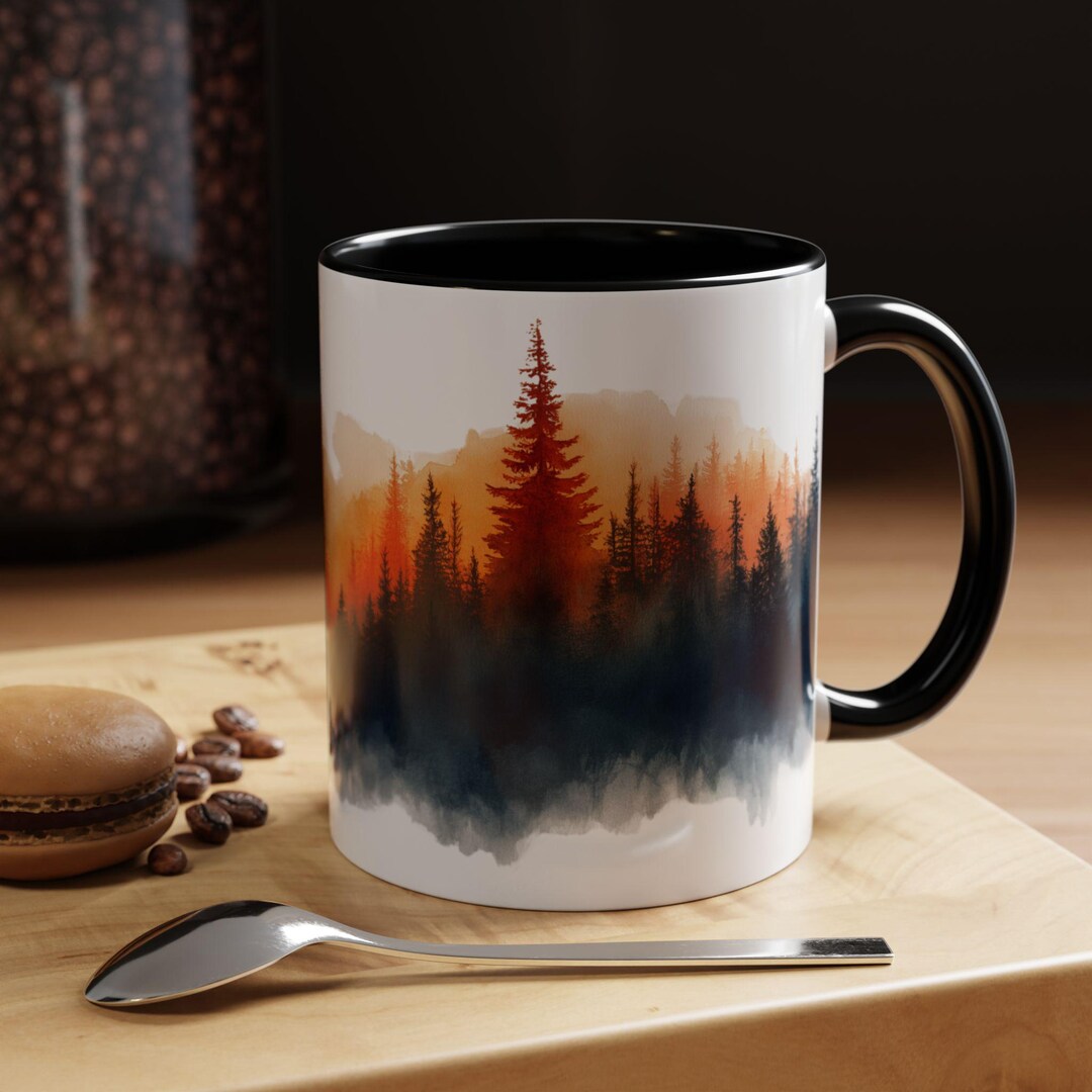 Sunrise Watercolor Forest Mug, Nature Lover Gift, Cabin Decor, Coffee ...