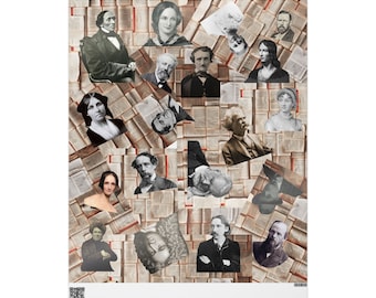Classic Literature Inspired Wrapping Paper, Featuring Illustrations of Timeless Authors
