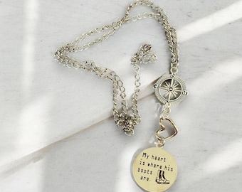 My Heart Is Where His Boots Are Car Charm, Deployment Gift, Long Distance Relationship, Navy Mom, Rear View Mirror Accessory